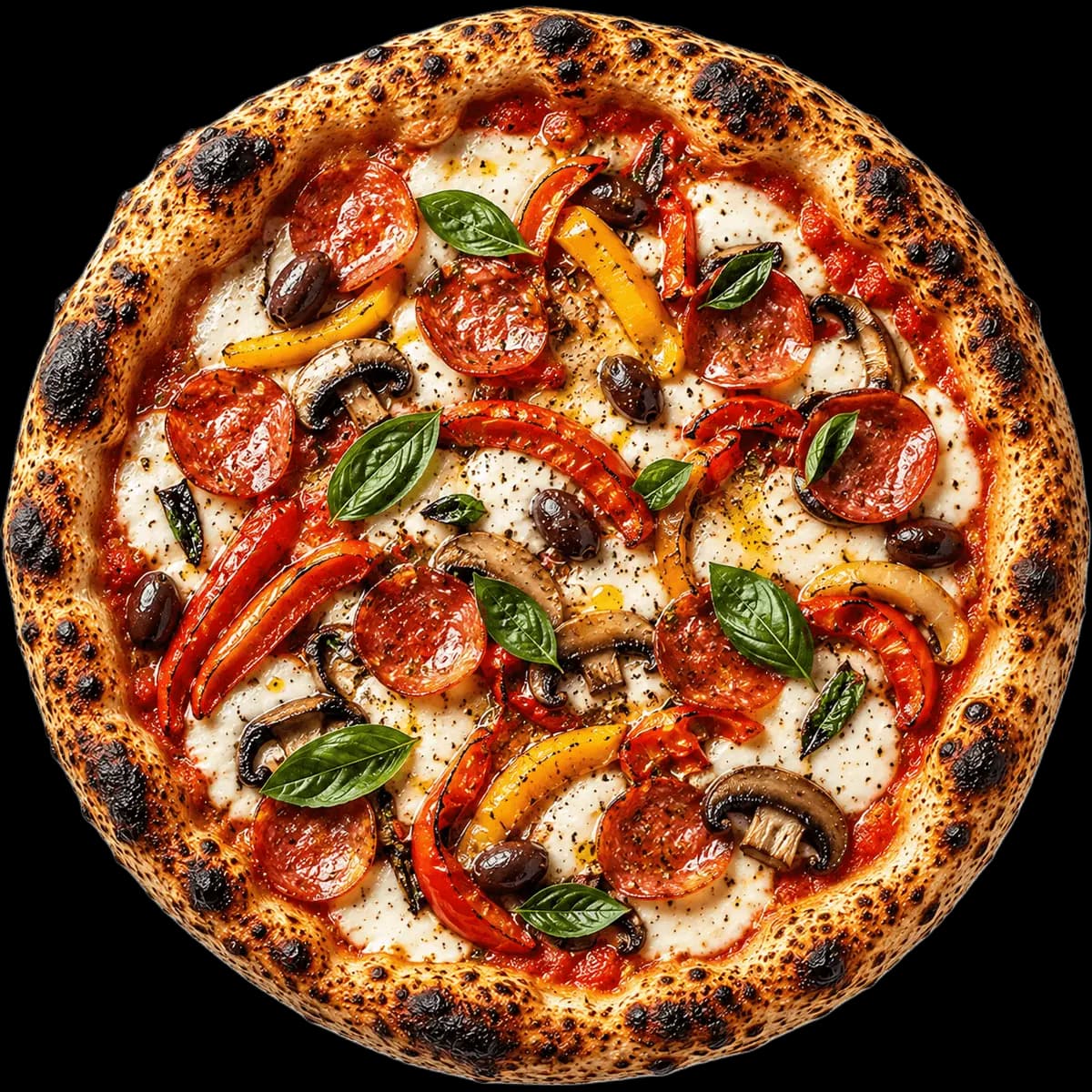 Diva Spicy Pepperoni pizza, viewed from above